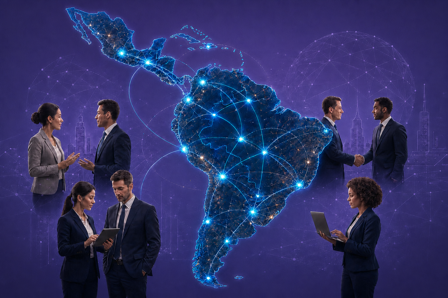 B2B Connections Across Latin America with Purple Tech Art Style